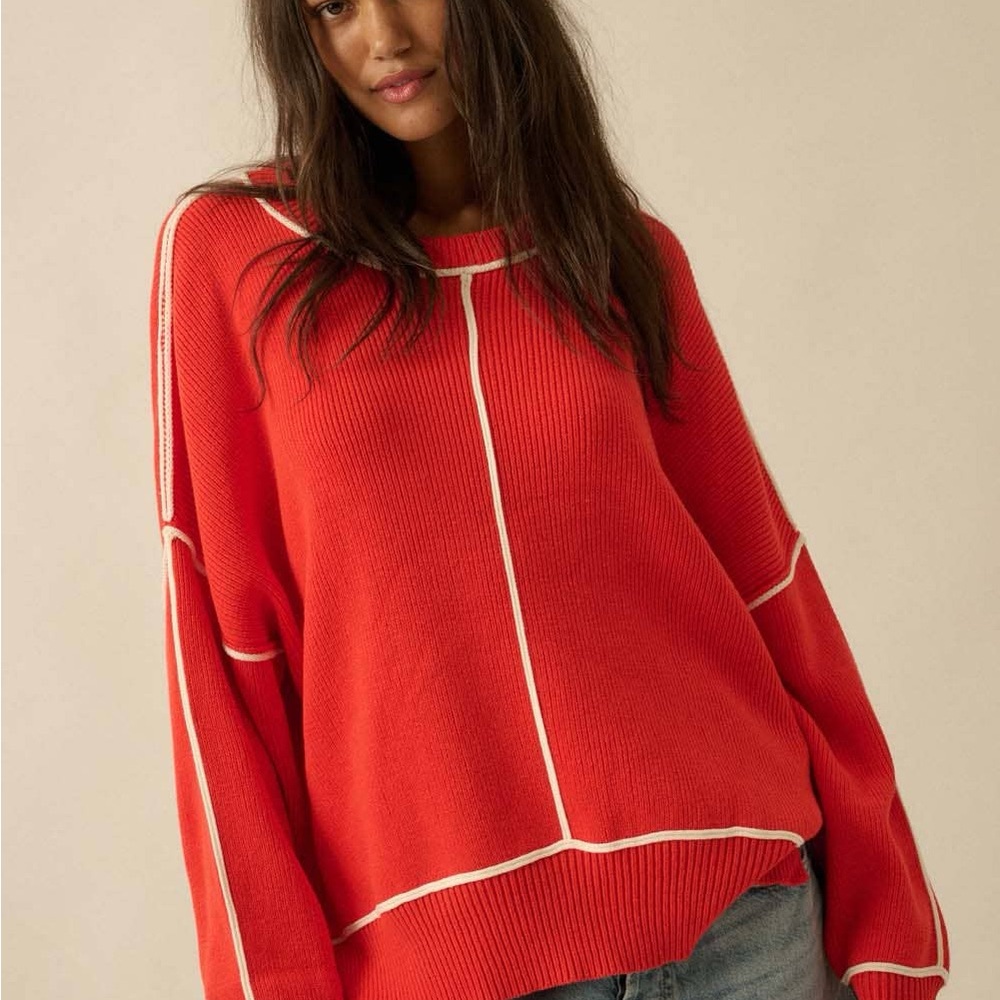 Promesa Red Contrast Stitch Sweater